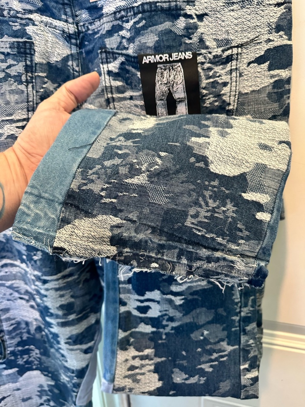 Armor Jeans AJS695 Blue Cargo Jacquard Stacked Denim Jeans Size 40x36 - Picture 11 of 14